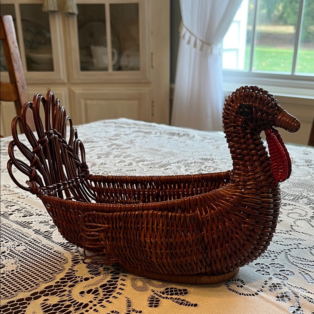 Source Unknown Brown Wicker Turkey Basket
